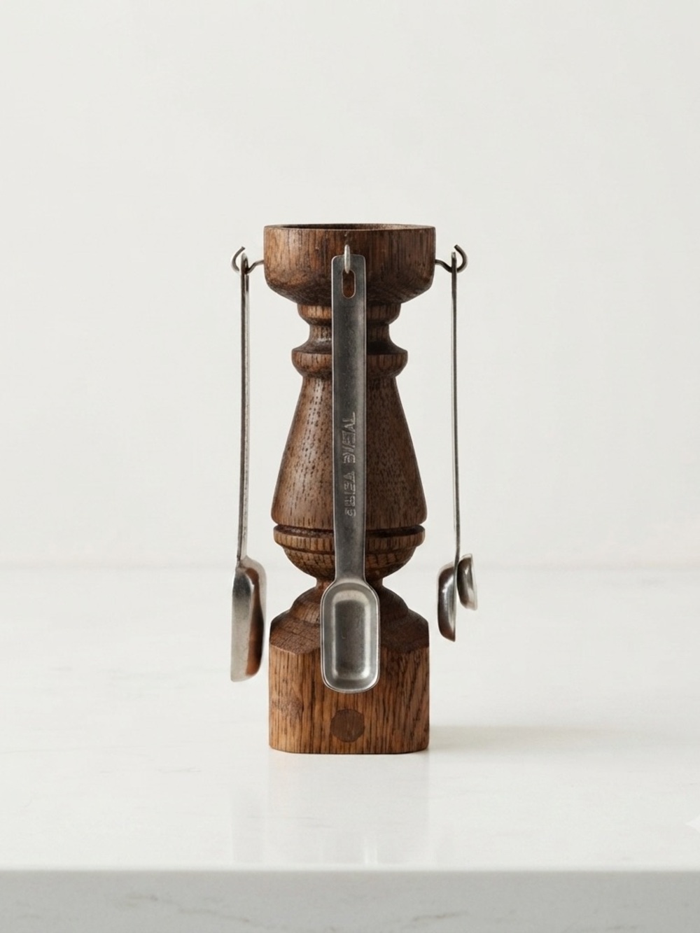 Vintage Wooden Measuring Spoon Tree Stand Caddy Spoon Holder Handmade Signed